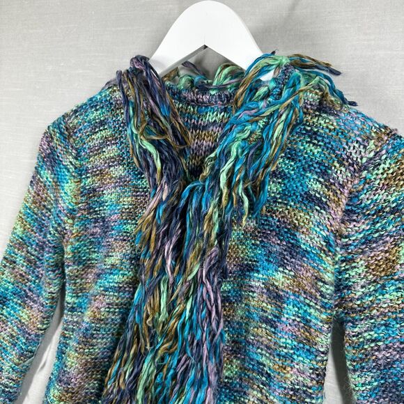 The Childrens Place Sweater Girls Blue Large Woven Fringe Duster Cardigan Y2K - Picture 4 of 9
